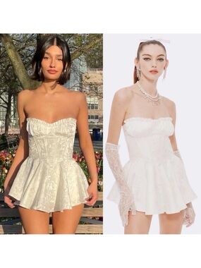 Nana Jacqueline Airina Rose Jacquard White Strapless Mini Dress